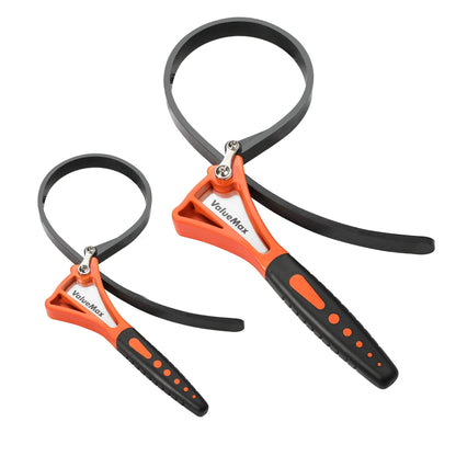 ValueMax 2-Piece Strap Wrench Set, Adjustable Wrench with Max Diameter 4" (Small) and 6"(Large), Oil Filter Wrench Set, Jar Opener, Shower Head Wrench, Water Filter Wrench, Orange