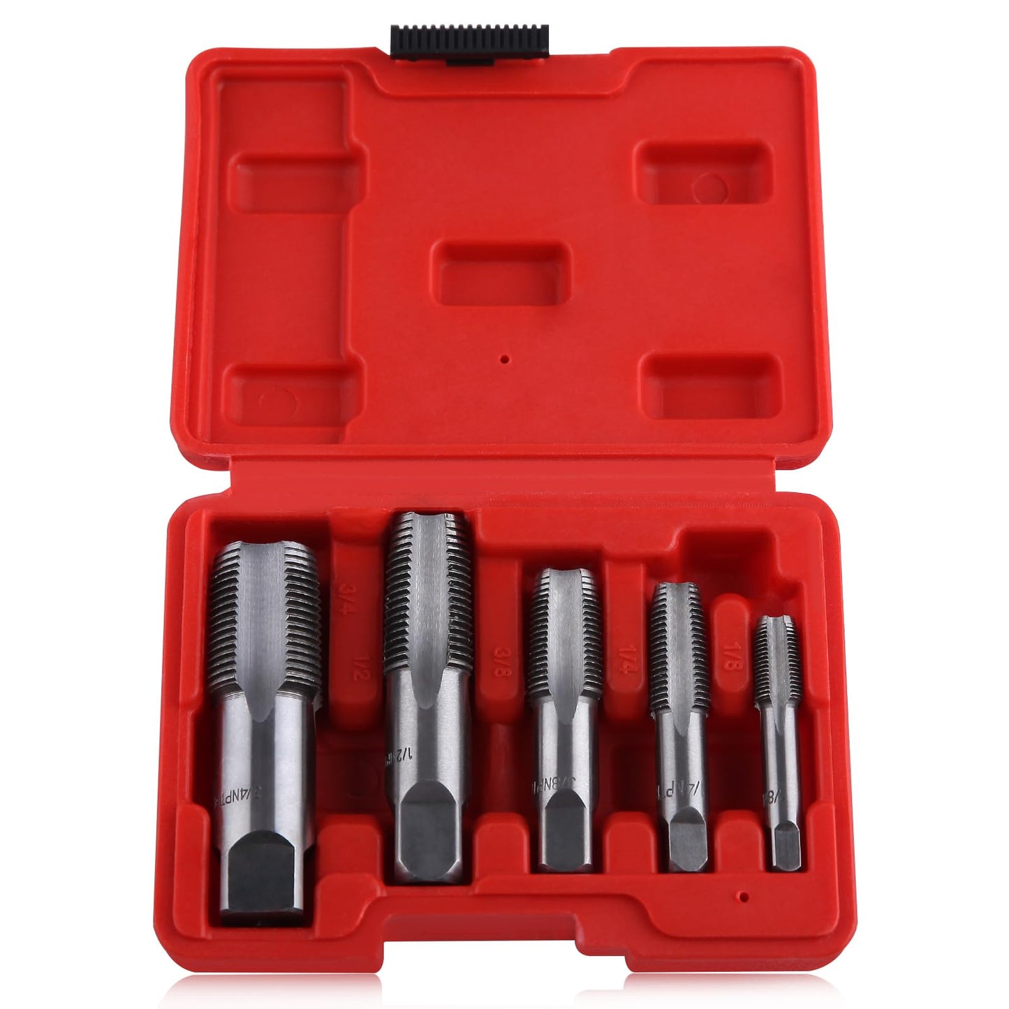 LEONTOOL 5-Piece NPT Pipe Tap Set 1/8", 1/4", 3/8", 1/2", 3/4" Thread Forming Tap, Gcr15 Steel NPT Tap Set for Accurate Threads, Assorted Plumbers Mechanics DIY Thread Cutting Tools with Storage Case