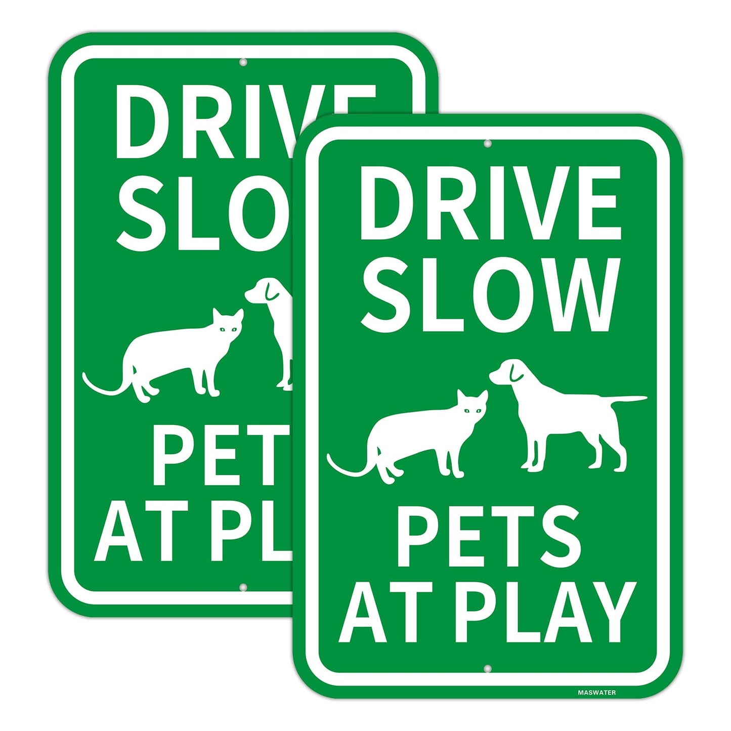 2 Pcs "Drive Slow - Pets At Play" Sign, 12" x 18" Engineer Grade Reflective Aluminum,Fade Resistant, Waterproof, Dustproof, UV-Resistant and Durable