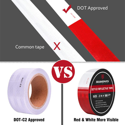 DOT-C2 Reflective Safety Tape 2 Inch x 200 Feet Red/White Conspicuity Tape for Vehicles, Trailers, Boats, Signs (200 FT)