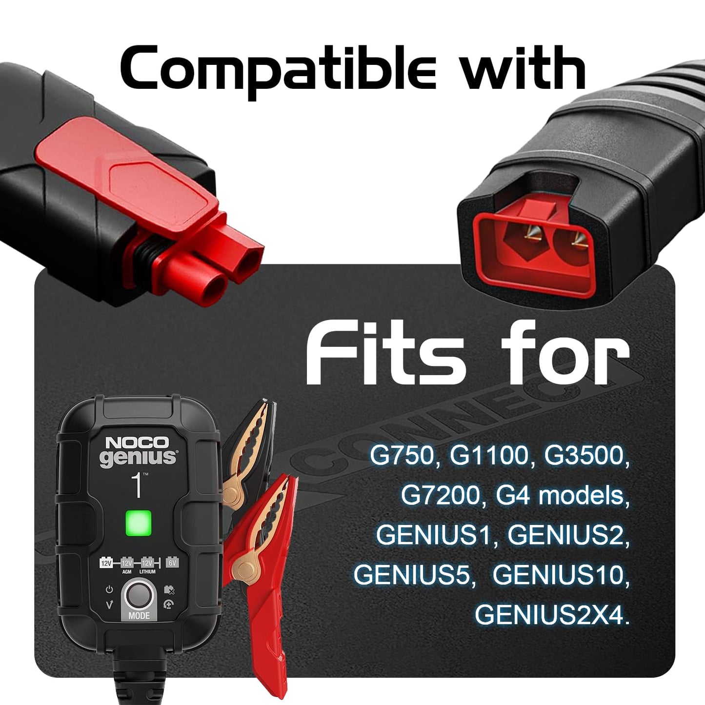2-Pack GC008 X-Connect fit for NOCO Battery Charger, M10 XL Eyelet Terminal Connector Plug Extension Cable, Replacement NOCO Battery Connector Smart Batteries Trickle Charger Accessory Cable