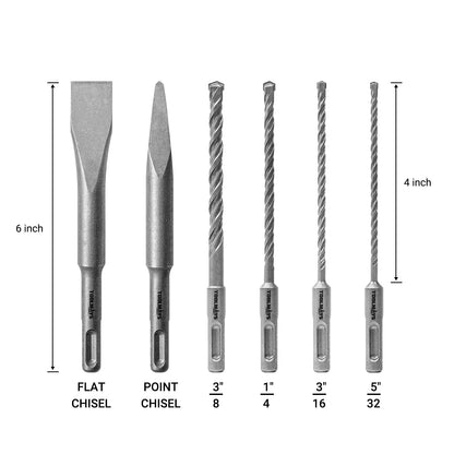 Toolmays 6Pcs Rotary Hammer Bit Set, SDS Plus Concrete Masonry Drill Bits, Applicability Brick and Stone, with Storage Case, Ideal Tool for DIY, Home