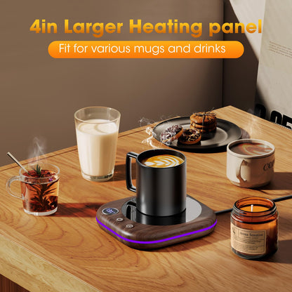 Coffee Mug Warmer Smart Cup Warmer for Desk, Upgrade Coffee Warmer with LED Light, 3 Temperature Control and Auto Shut Off Electric Beverage Warmer for Heating Coffee Milk Tea and Hot Chocolate（Wood）