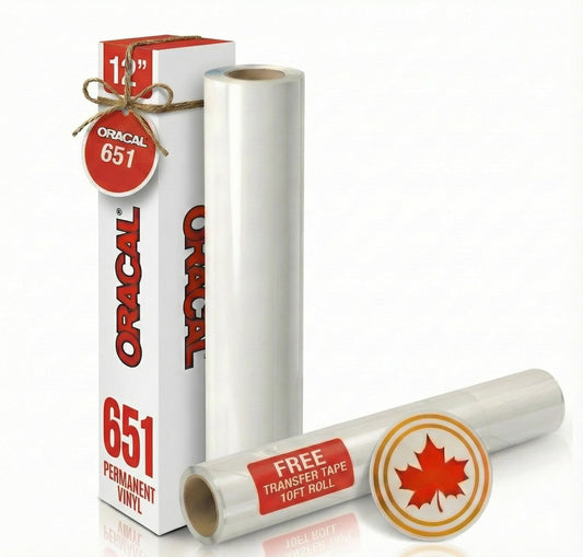 Roll of Oracal 651 White Craft Vinyl - Permanent Adhesive Vinyl for Cricut, Silhouette, and Cameo Vinyl Cutters - Gloss Finish - Outdoor and Indoor - Bonus 3.8" Maple Leaf Decal (12 Inch x 15ft)
