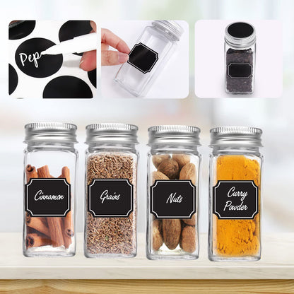 120ml 4oz Glass Spice Jars,15 Pack Square Seasoning bottles with Silver Caps and Shaker Lids,20pcs Labels,1 Funnel and 1 Brush for Kitchen Storage