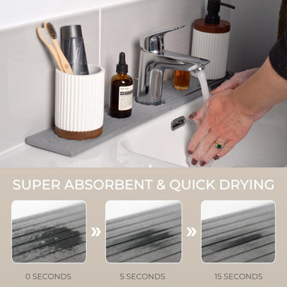 Natureva Home - Stone Faucet Mat | Diatomite Sink Splash Guard | Instant Drying Tray for Kitchen Bathroom Sinks | Made of Diatomaceous Earth | Absorbing Water Instantly | Design Arch | Colour Graphite