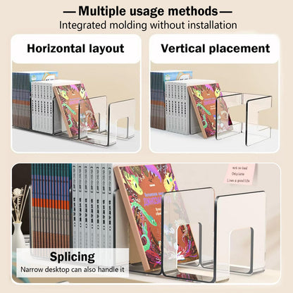 Chris.W 2 Pack Clear Acrylic Desk File Sorter, Purse/Handbag Organizer Clutch Divider, 4-Section Mesh File Folder Shelf Storage Stand Holder Rack for Bookshelf Book Envelopes Mail Binder (Clear)