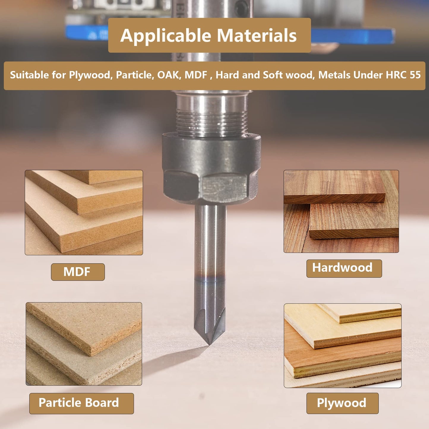 SpeTool Carbide Chamfer End Mill V Groove Router Bit 60 Degree, 4 Flutes 1/4 inch Shank for CNC Carving and Chamfering
