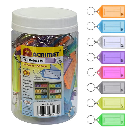 Acrimet Key Tag with Metal Ring and Paper Key Label (Plastic) (Assorted Colors) (60 Pack)