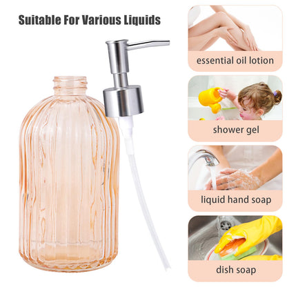 RUITENG 3 Pack Soap Dispenser Set, 14 Oz Clear Glass Soap Dispenser with Rust Proof Plastic Pump, Refillable Liquid Hand Soap Dispenser, Bathroom Soap Dispenser for Kitchen Countertop (3 Colors)