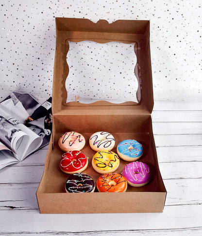 12x12x3inch Brown Bakery Boxes with PVC Window for Pie and Cookies Boxes Large Natural Kraft Paper Box, Pack of 12