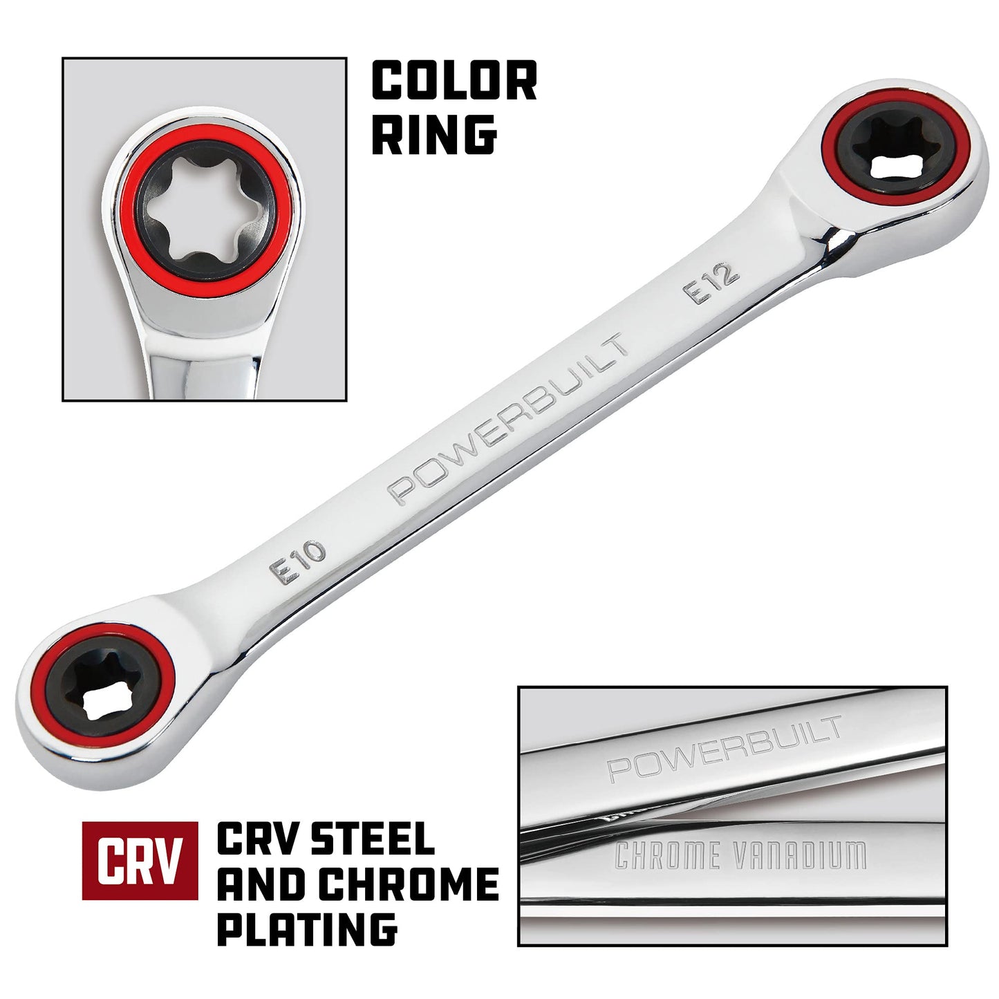 Powerbuilt 641760 Ratcheting Double Box-End E-Star Wrench - E10/E12