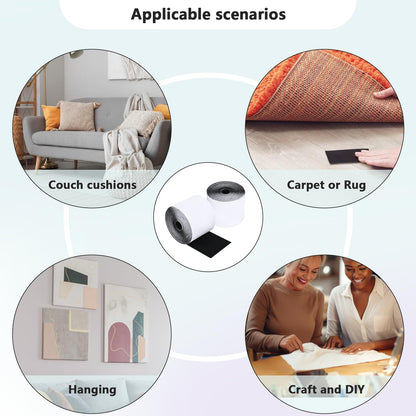 4 In x 18 Ft Hook and Loop Tape Strips with Adhesive Heavy Duty Keep Couch Cushions from Sliding, Outdoor Double Sided Hook Loop Rolls Rug, Mattresses Non Slip Grip, Sticky Straps Wall Hanging Strips