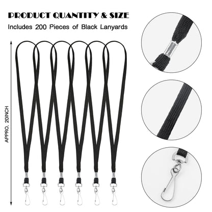 100 Pieces Black Lanyards Bulk, Premium Neck Lanyards with Swivel Hook Clips, Flat Neck Straps for ID Name Badge Holder Office School(Black)