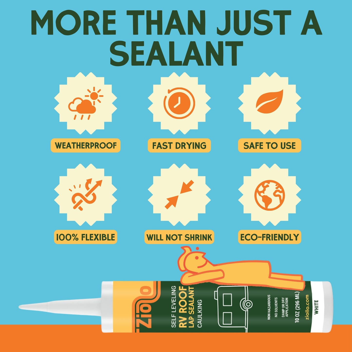 Ziollo RV Roof Lap Sealant - Self-Leveling EPDM Caulk for Rubber Roofs, Seams & Vents - Waterproof Sealant for Motorhomes, Trailers & Campers - White, 2-10 oz Tubes