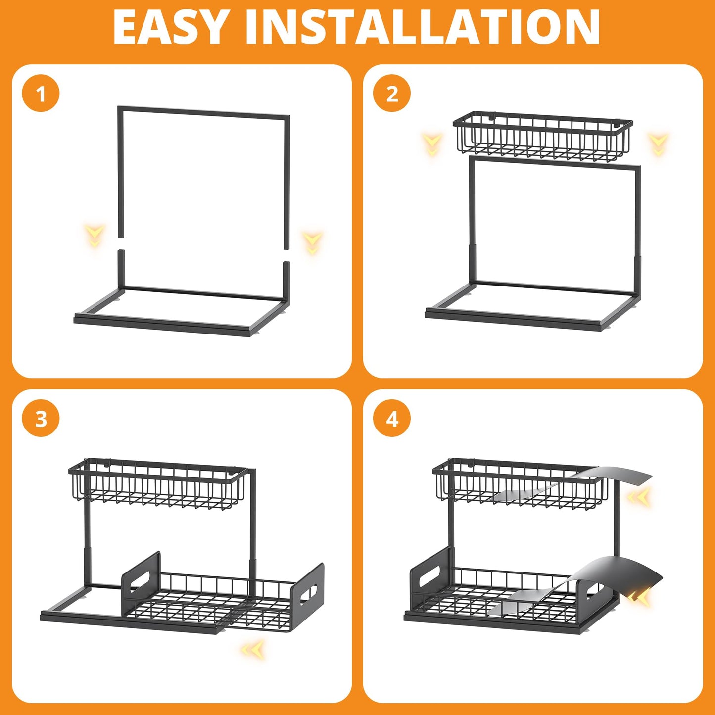 Under Sink Organizer, 2 Tier Kitchen Organizers and Storage, Pull Out Cabinet Organizer for Kitchen, Bathroom, Washroom, Cabinet Cupboard Organizers and Storage (1 Pack - Black)