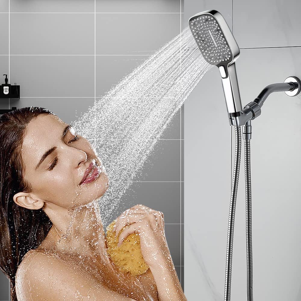 Shower Head, High Pressure Handheld Shower Heads with 60" Stainless Steel Hose and Adjustable Overhead Bracket, Handheld Showerhead Combo, Anti-Clog Nozzle, Big Panel