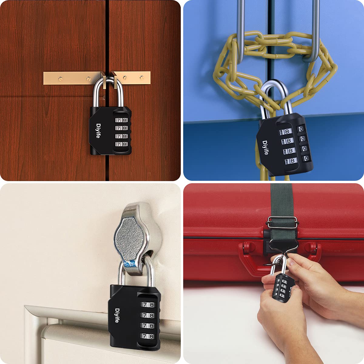 Combination Padlock, [4 Pack] Diyife 4 Digit Locker Lock Weatherproof Lock Outdoor Combination Lock for School Gym Locker,Toolbox, Fence, Gate, Hasp, Cabinet(Black)