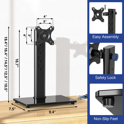 Rfiver Monitor Stand, Single VESA Monitor Stand for Desk with Swivel/Height Adjustable, Computer Monitor Riser for 13-32 inch Screens, Hold up to 44 lbs, Max VESA 100 x 100mm, Black