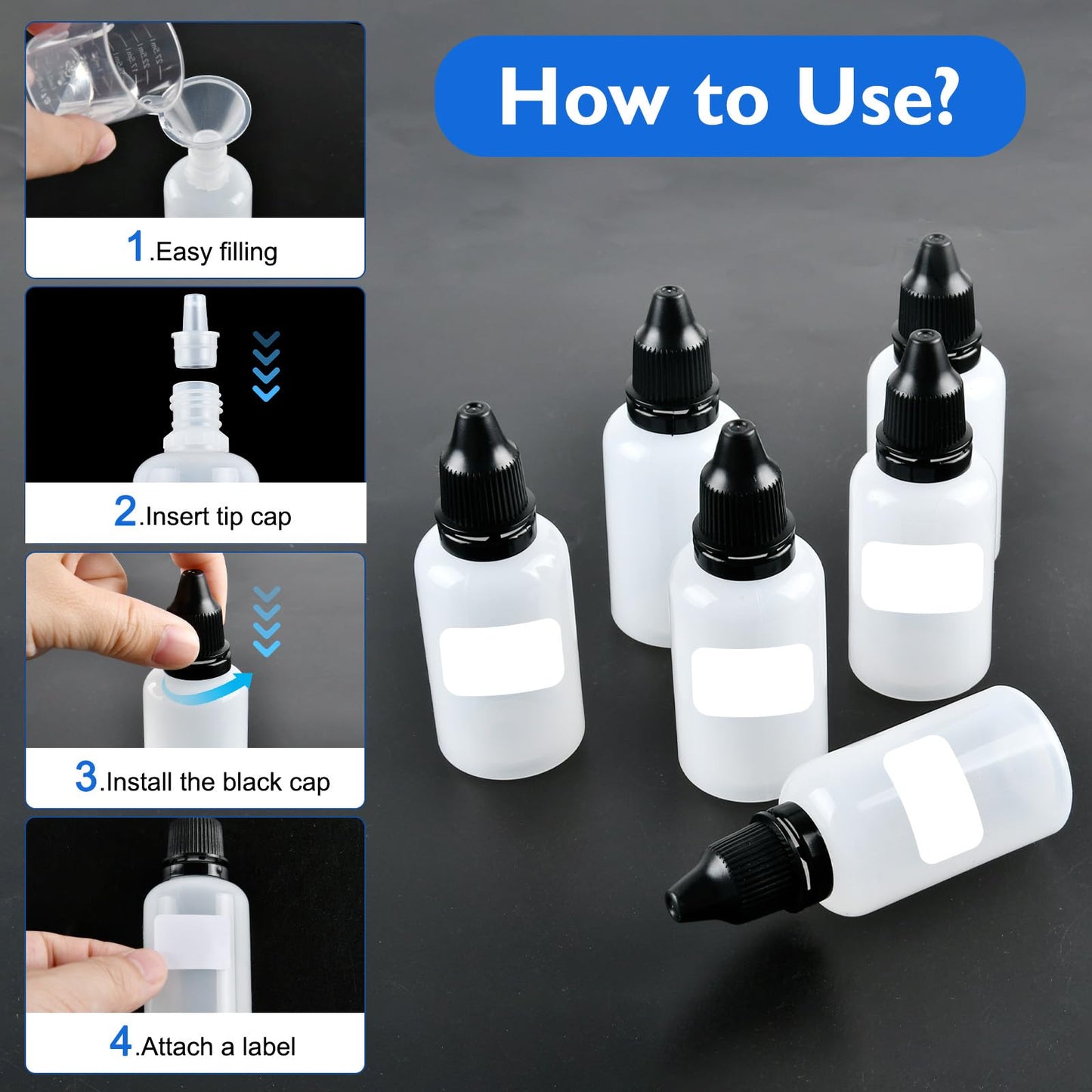 Boocalny 70 Pack Plastic Dropper Bottle, 30 ml / 1 oz Small Empty Squeeze Bottles, Plastic Paint Liquid Eye Dispensing Dropper Bottles with Screw Cap Funnel Measuring Cup Label Transfer Pipette