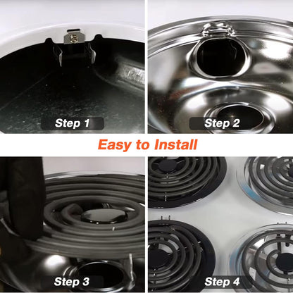 316048413 and 316048414 Chrome Stove Burner Drip Pans Replacement Compatible with Frigidaire Whirlpool Electric Range Include 2 x 6 in, 2 x 8 in