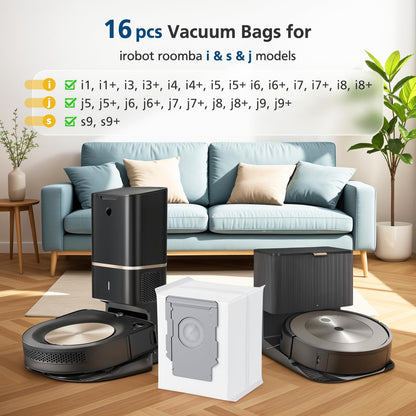 16 Pack Vacuum Bags for irobot Roomba bags i &s& j Series, Replacement for irobot Roomba i7 i7+(7550), i3+EVO(3550) i1+ i4+ i5+ i6+ i8+ s9(9150) s9 Plus(9550) j5+ j7+ j8+ j9+ Dirt Disposal Bags