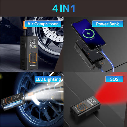 150PSI Tire Inflator Portable,Rechargeable Cordless Mini Air Compressor with Battery,Digital Pressure Gauge Auto Shut Off,LED Light Emergency Pump for Car Motorcycle Bike Tires Balls,DC,2.6*1.9*5.3"