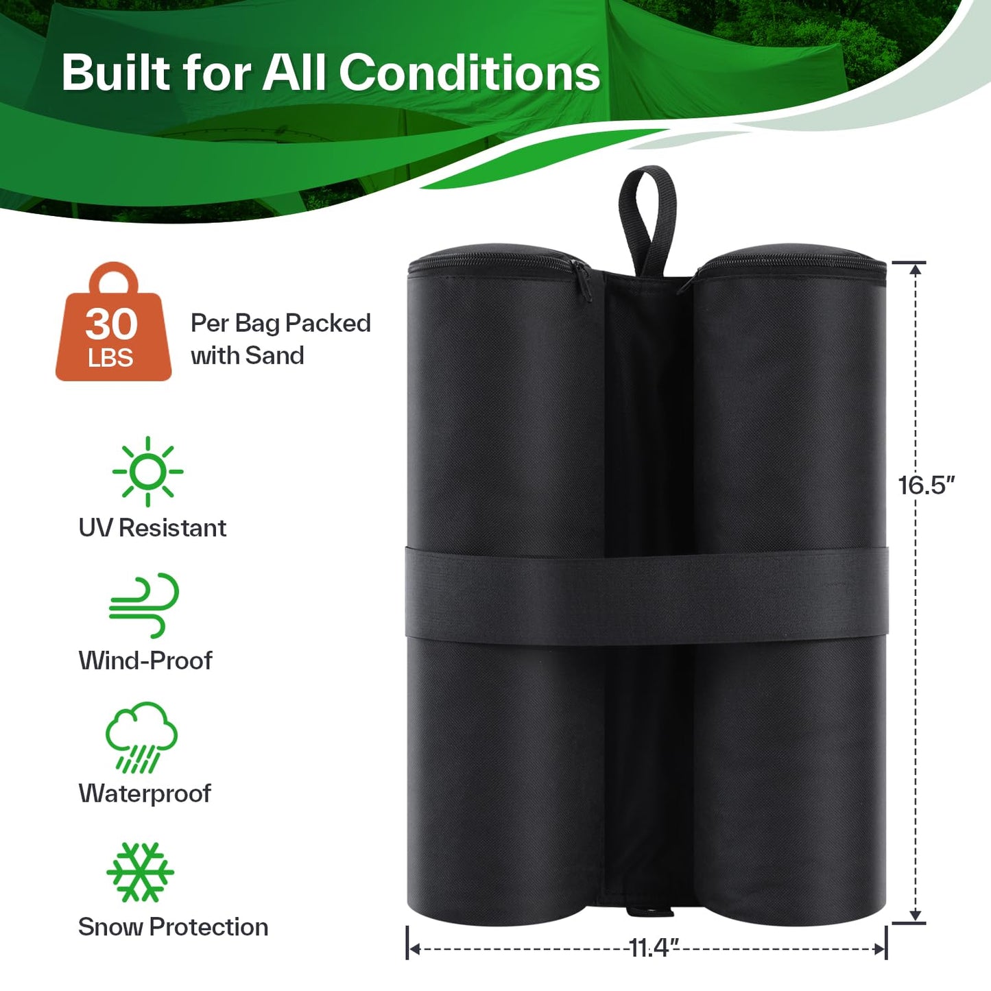 Canopy Weight, Ohuhu 4 Pack Tent Weights 112LBS Sand Bags Canopy Weights Bag for Instant Pop Up Outdoor Sun Shelter Canopy Beach Tent Legs Only Sandbang Without Sand