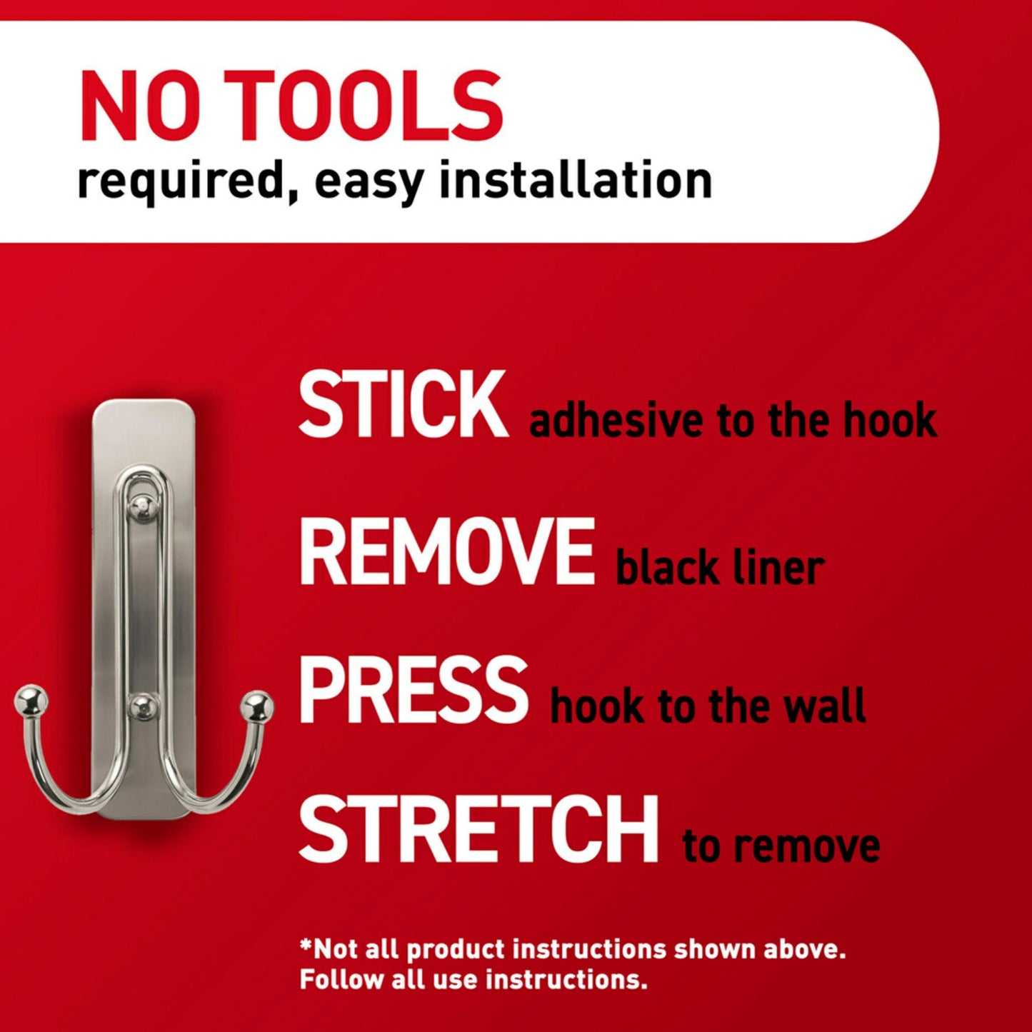 Command Large, Damage Free Hanging Wall Hooks with Adhesive Strips, No Tools Double Wall Hooks for Christmas Decorations, 2 Black Plastic Hooks and 2 Strips