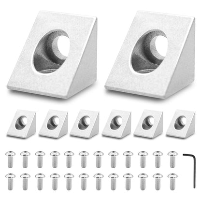 Seekliny 8pcs 2020 2-Way Corner Angle Bracket Connector 2020 Extrusion Hardware T-Slot V-Slot Accessories with Screws and Nuts for 2020 Aluminum Extrusion Connector 3D Printer Accessories Silver