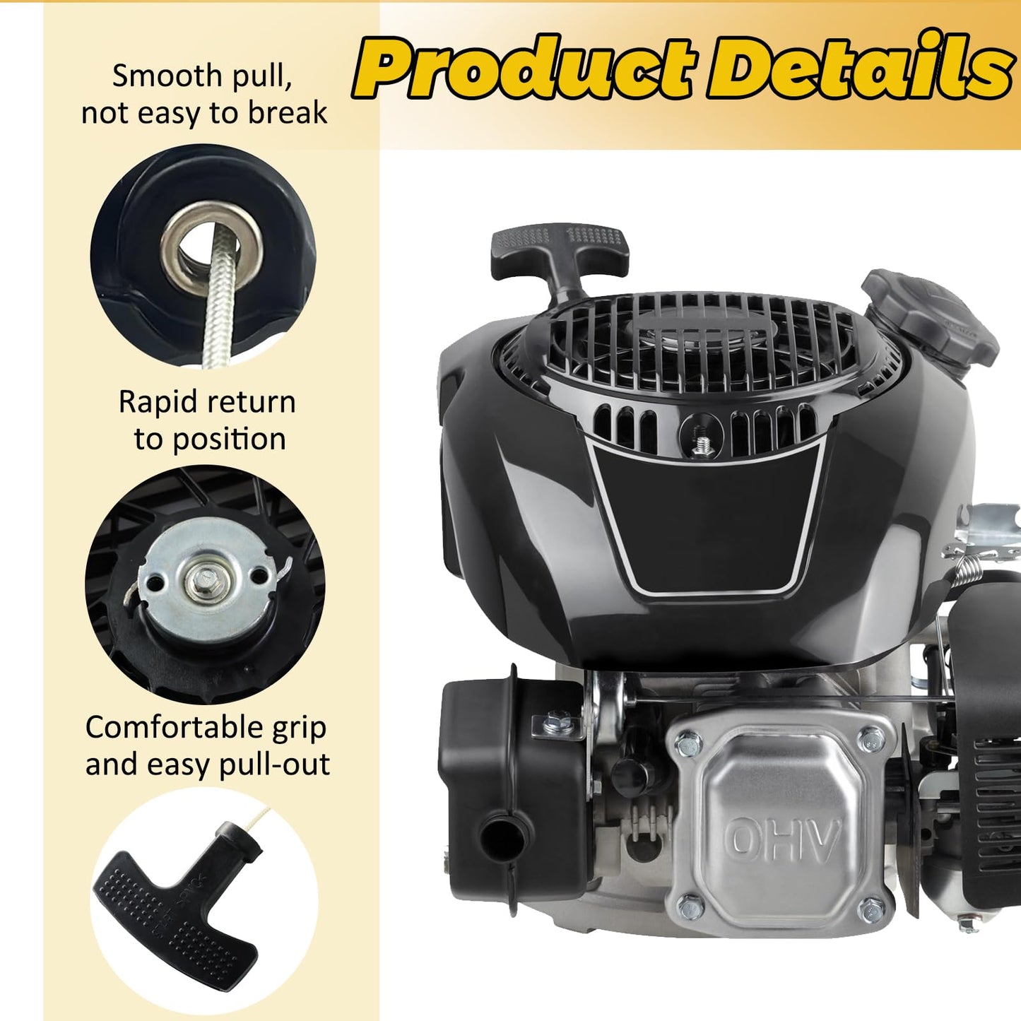 WOTIAN Recoil Starter Compatible with Kohler XT675 XT650 XT775 XT800 6.5 7.75 8.0 HP 149cc 173cc Engine Toro Lawn Mower Pull Start Assembly with Handle, Pull Cord Replaces 1416520 14165 20S 1416520-S