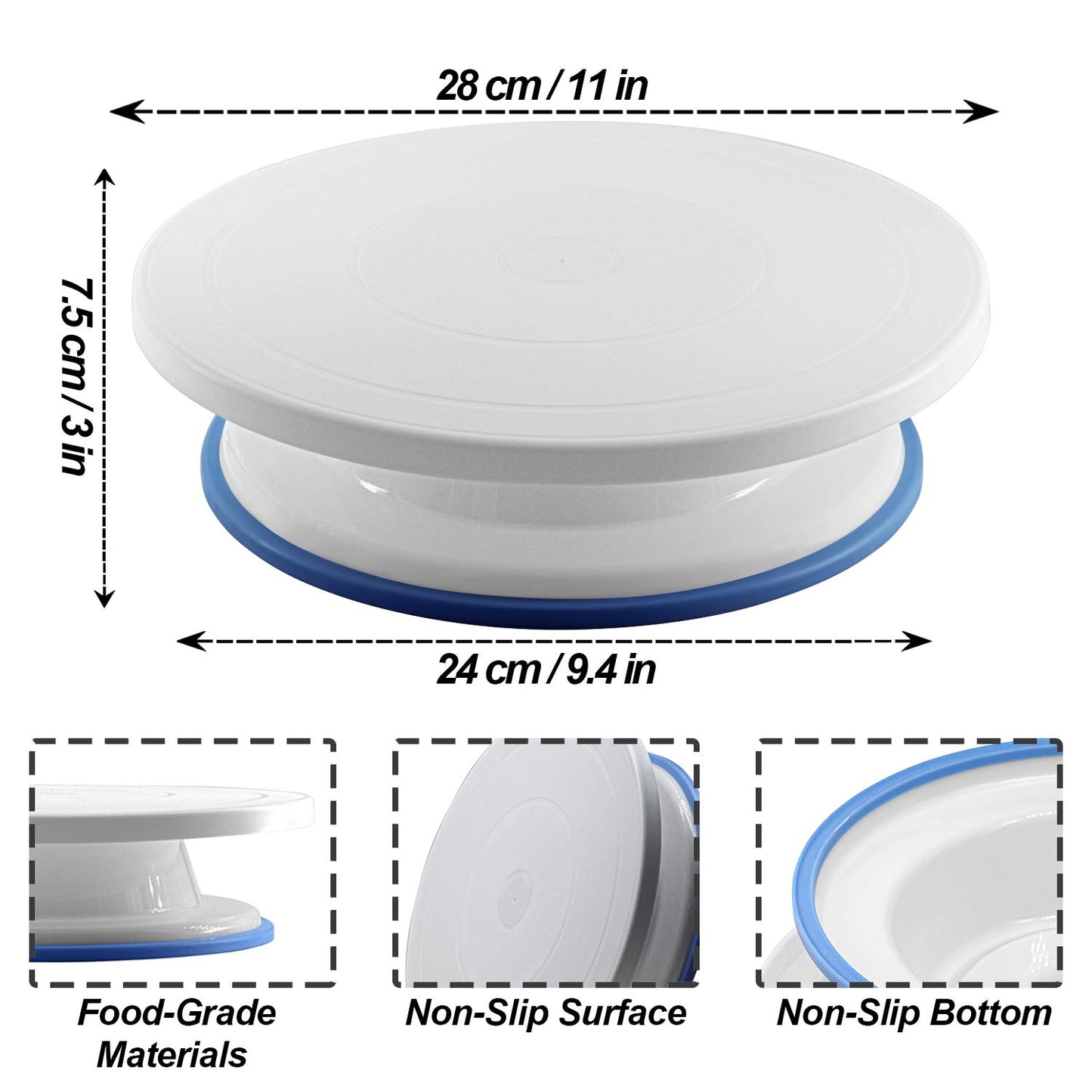 Anaeat 11 Inch Cake Decorating Kits, Revolving Cake Turntable Stand with 2 Icing Spatula and 4 Icing Smoother, Durable Cake Decorating Supplies, Baking Tool for Birthday & Anniversary - Cake Spinner