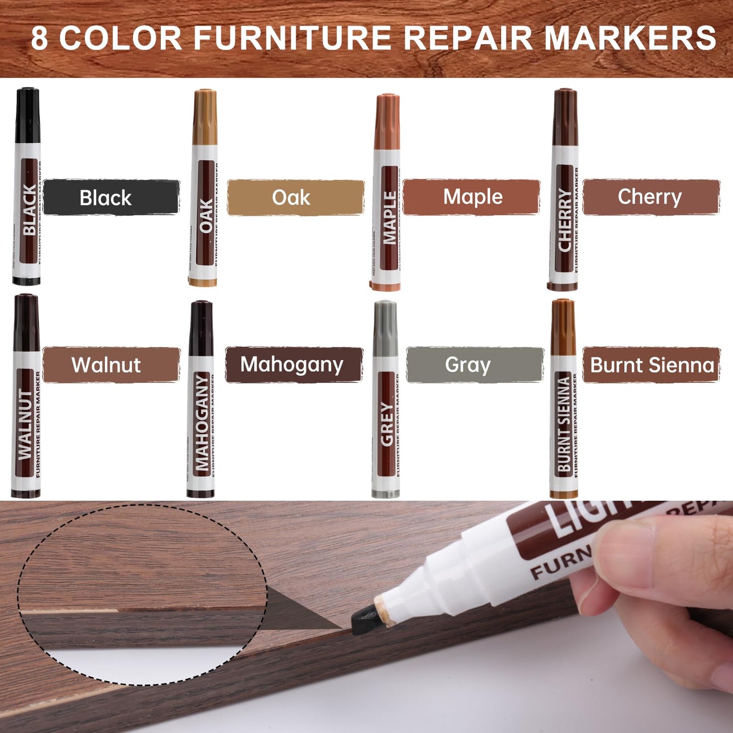 24Pcs Wood Filler Sticks, Furniture Scratch Wood Repair Markers, Wax Crayons Putty Sticks and Furniture Touch up Markers Kit for Scratches, Stains, Scuffs, Nail Holes, Floors, Cabinets, Tables