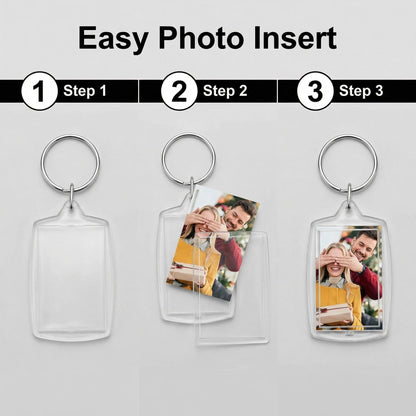 Clear Blank Acrylic Keyrings - Wallet Friendly Picture Frame Key Ring Keychaine For Passport and Photo Insert Pack of 50
