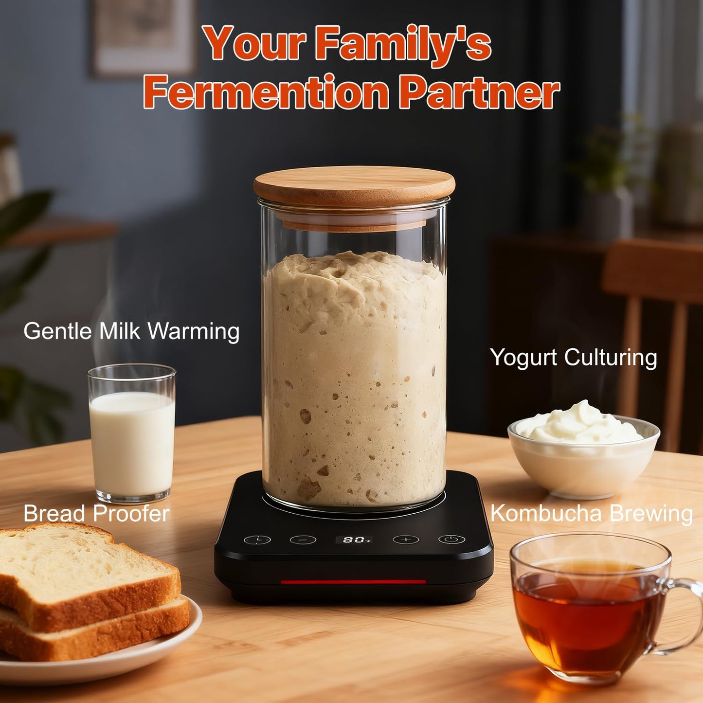 Sourdough Starter Warmer Mat, 70-100℉ Adjustable with 1℉ Precision Warming Heating Pad for Proofing Bread for Home Baking with US Plug, 0-12H Timer, Memory Function (Black)