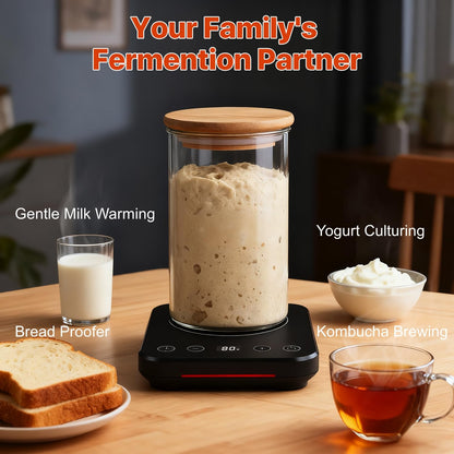 Sourdough Starter Warmer Mat, 70-100℉ Adjustable with 1℉ Precision Warming Heating Pad for Proofing Bread for Home Baking with US Plug, 0-12H Timer, Memory Function (Black)