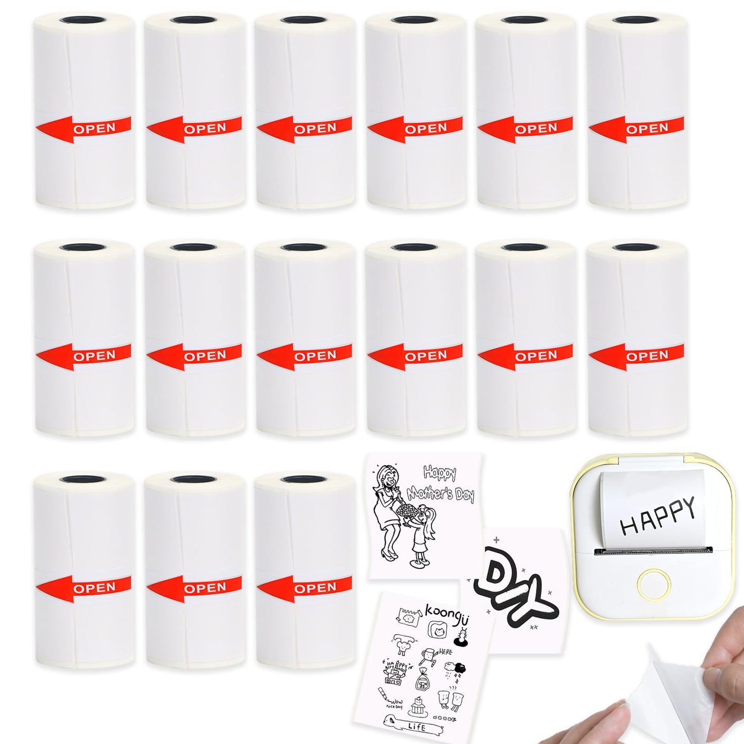 15 Rolls 53x28mm White Thermal Sticker Paper for Phomemo T02/M02/M02S/PRO Mini Printers, 3.75m Self-Adhesive Printer Paper for Memoking Mini Printer, Study Notes, Journals, Photos