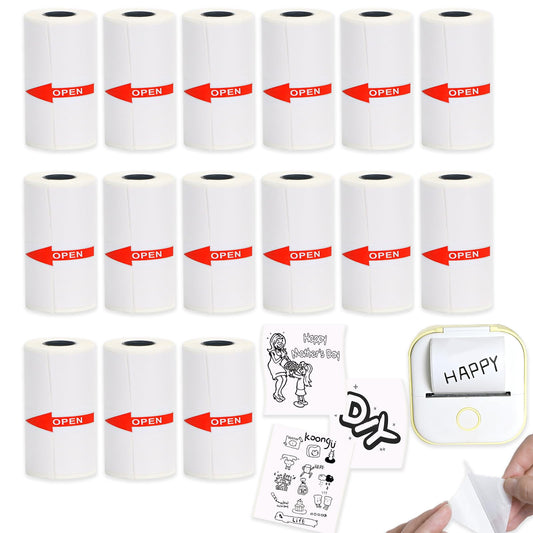 15 Rolls 53x28mm White Thermal Sticker Paper for Phomemo T02/M02/M02S/PRO Mini Printers, 3.75m Self-Adhesive Printer Paper for Memoking Mini Printer, Study Notes, Journals, Photos