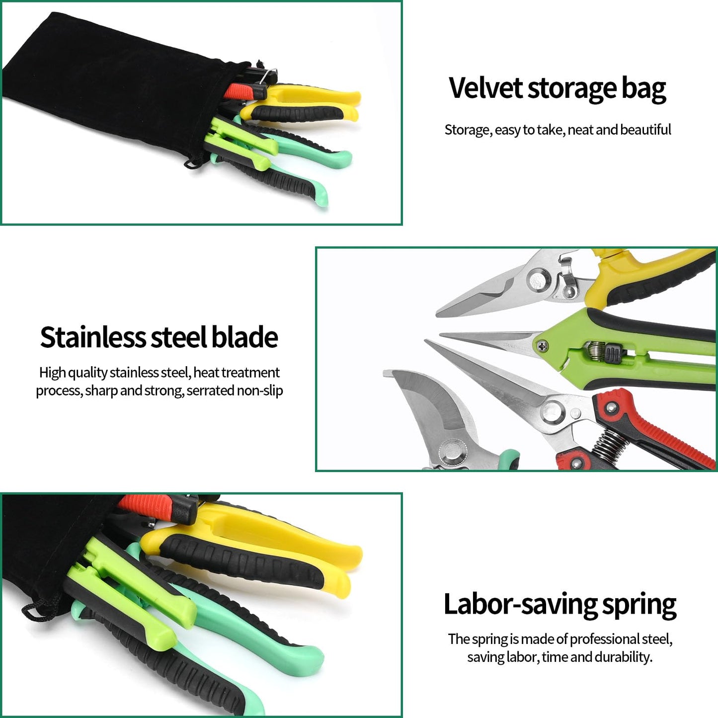 Vkinman 4 Pack Garden Pruning Shears Set, Stainless Steel Sharp Pruner Secateurs, Professional Heavy Duty Hand Garden Bypass Pruning Shears Kit with Storage Bag