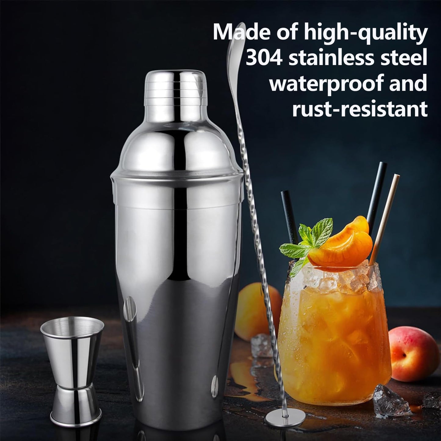 Cocktail Shaker Set, 25-Piece Stainless Steel Bartender Kit with Acrylic Stand & Cocktail Recipes Booklet, Professional Bar Tools for Bar Accessories, Drink Mixing, Home, Party