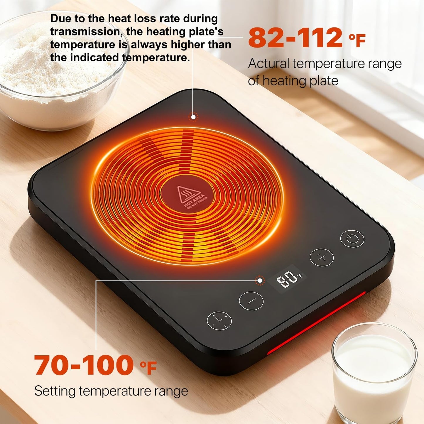 Sourdough Starter Warmer Mat, 70-100℉ Adjustable with 1℉ Precision Warming Heating Pad for Proofing Bread for Home Baking with US Plug, 0-12H Timer, Memory Function (Black)