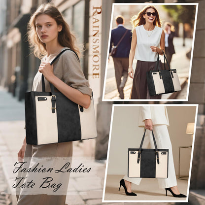 RAINSMORE Laptop Bags for Women 15.6 Inch Leather Work Tote Bags Womens Laptop Purse Waterproof Professional Laptop Briefcase for Office Computer Bag Women Travel Handbag Shoulder Bag