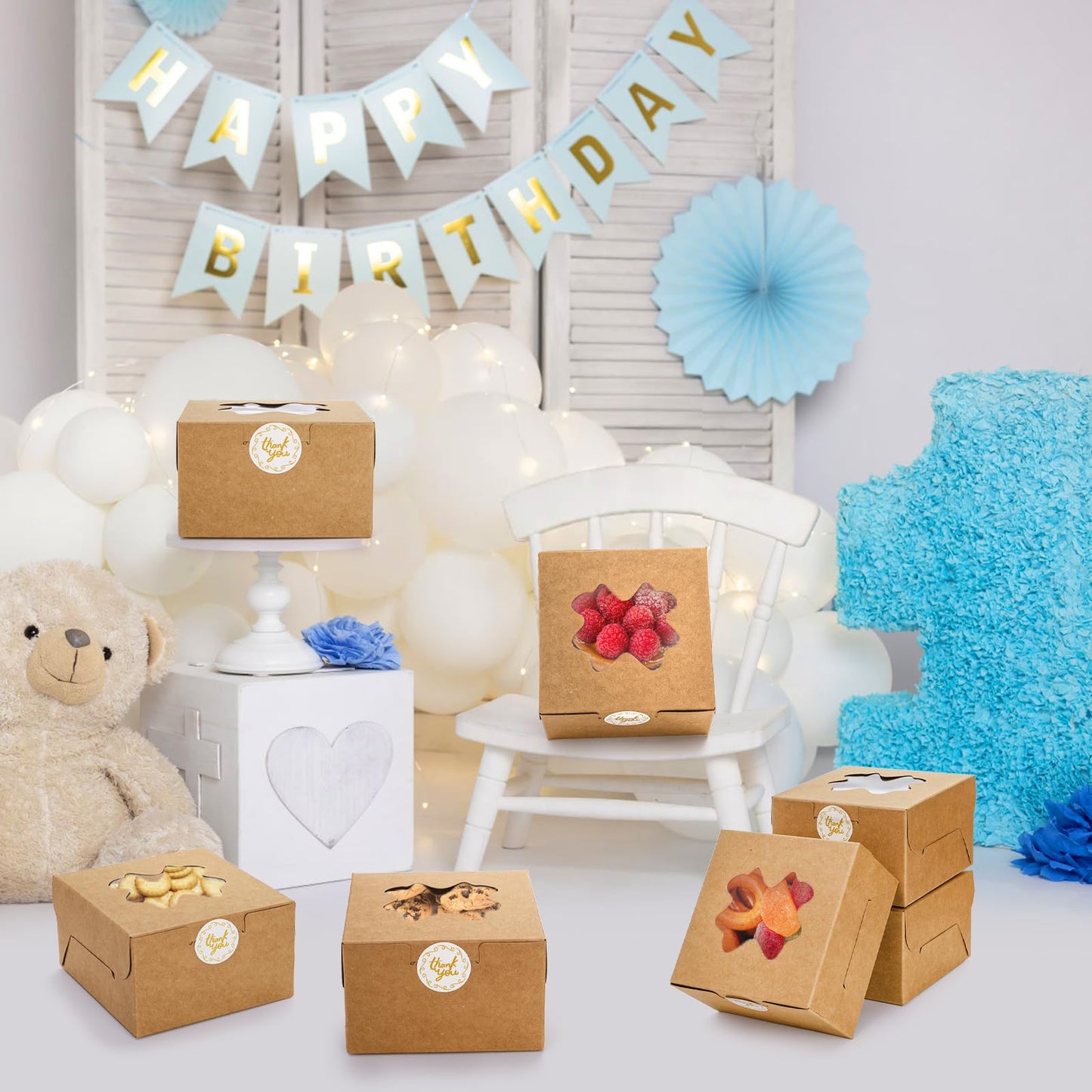 ZEAYEA 150 Pcs Small Bakery Boxes with Window, 4x4x2.5 Inch Treat Boxes for Gifting, Mini Dessert Boxes for Cupcakes, Chocolate, Strawberries, Muffins, Pastry