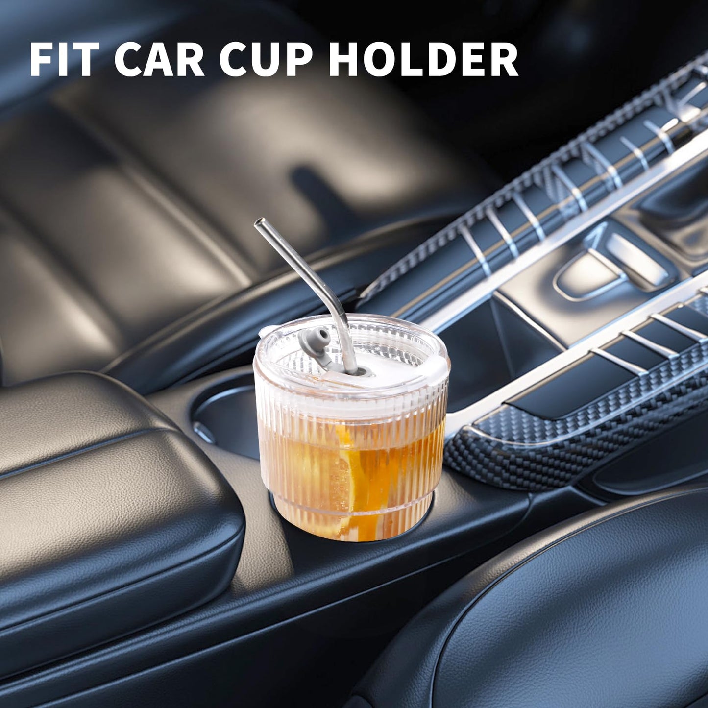 RÉΑLWÁY Iced Coffee Cups with Lids and Straws Set of 4, 16 OZ Unbreakable Plastic Drinking Glasses Reusable Iced Coffee Glass to Go Cup for Iced Tea,Juice, Water,BPA Free, Dishwasher Safe