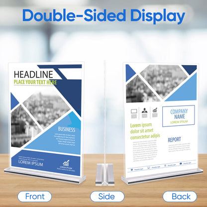 ZongXing acrylic sign holder 8.5 x 11 Paper Stand 3 Pack Clear Double Side T Shape Acrylic Table Signs for Displaying, Flyer Holder Paper Card Holder for Office Business Store Mall Restaurants