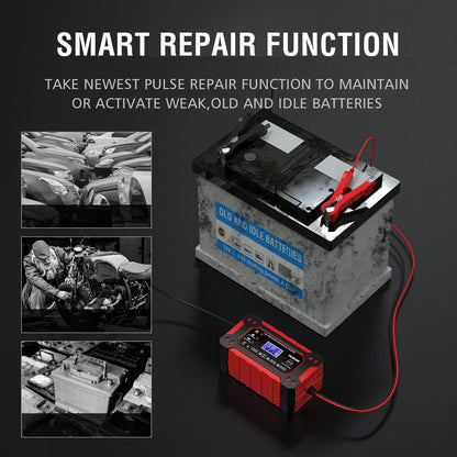 Car Battery Charger, 12V/6A Smart Battery Charger with Pulse Repair, Suitable for Cars, Marine Lead Acid Batteries