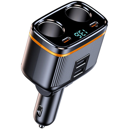 6 in 1 Cigarette Lighter Adapter with PD45W Charging, AKAARI 145W Car Charger Adapter, 24V/ 12V Cigarette Lighter Splitter with 1 USB-C, 2 USB-A Charger and Super Fast PD45W Charging, Voltage Display