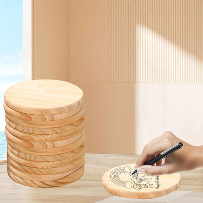 Voittozege 24 Pack Unfinished Wood Coasters | 4 Inch Round 0.35" Thick Wooden Slices Bulk Set | for Painting, Staining, Laser Engraving, Wood Burning & Decoupage | DIY Christmas, Halloween, Thanksgiving Crafts
