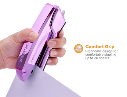 Bostitch Office Ascend 3 in 1 Stapler with Integrated Remover & Staple Storage, 20 Sheet Capacity, Metallic Purple