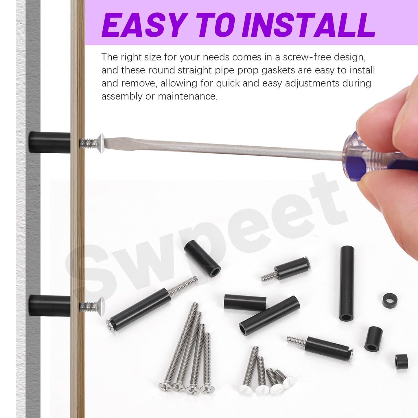 Swpeet 385Pcs 6-32 Thread Extra Long Outlet Screws, Slotted Wall Plate Screws and Electrical Outlet Spacers Extender Kit, Electrical Outlet Screws, Switch Plate Screws, Nylon Round Space